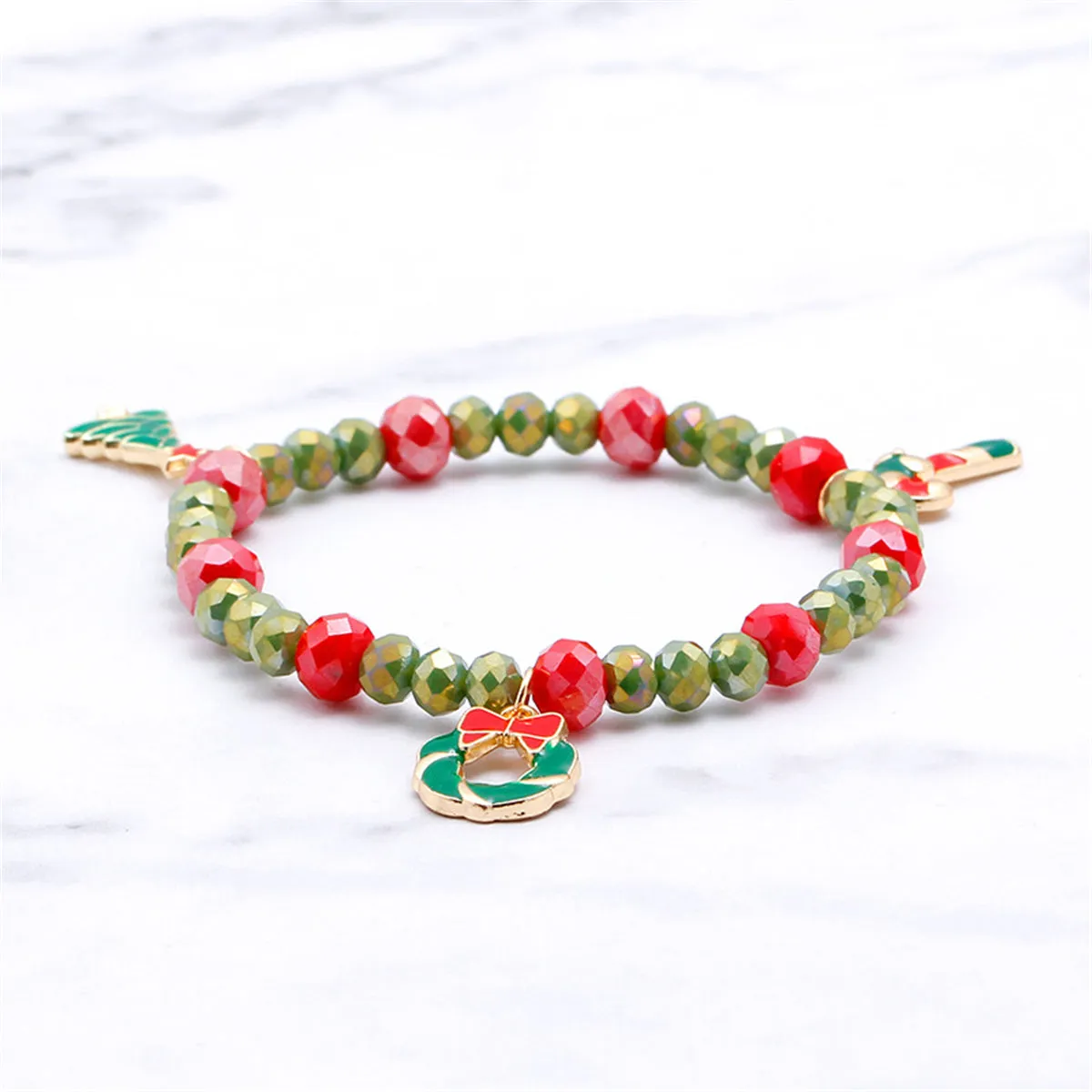 18K Gold-Plated Tree Charm Beaded Stretch Bracelet