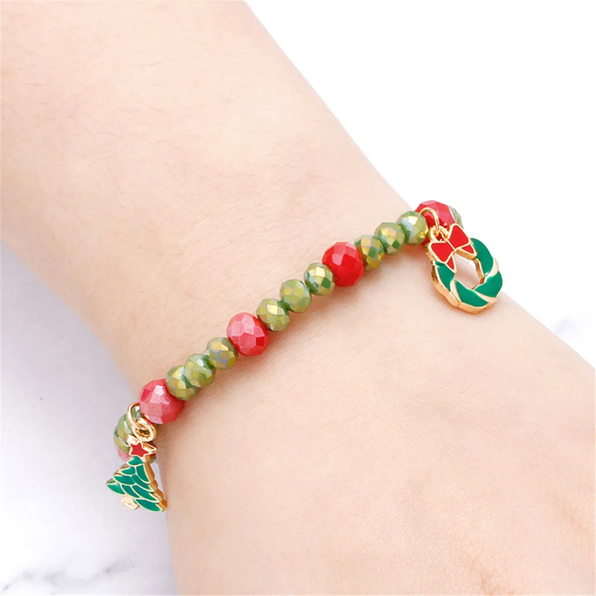 18K Gold-Plated Tree Charm Beaded Stretch Bracelet
