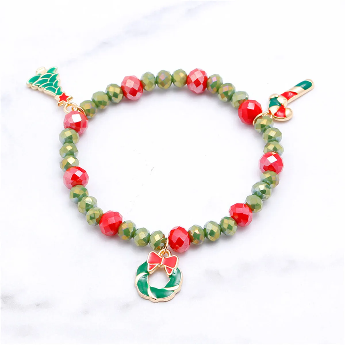 18K Gold-Plated Tree Charm Beaded Stretch Bracelet