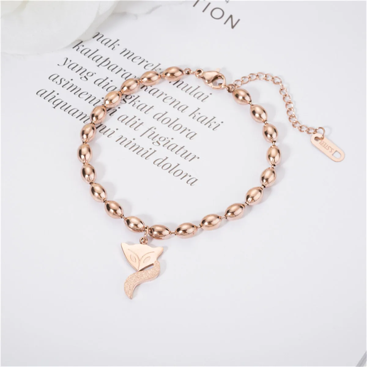 18K Rose Gold-Plated Bead Chain Frosted Fox Charm Bracelet
