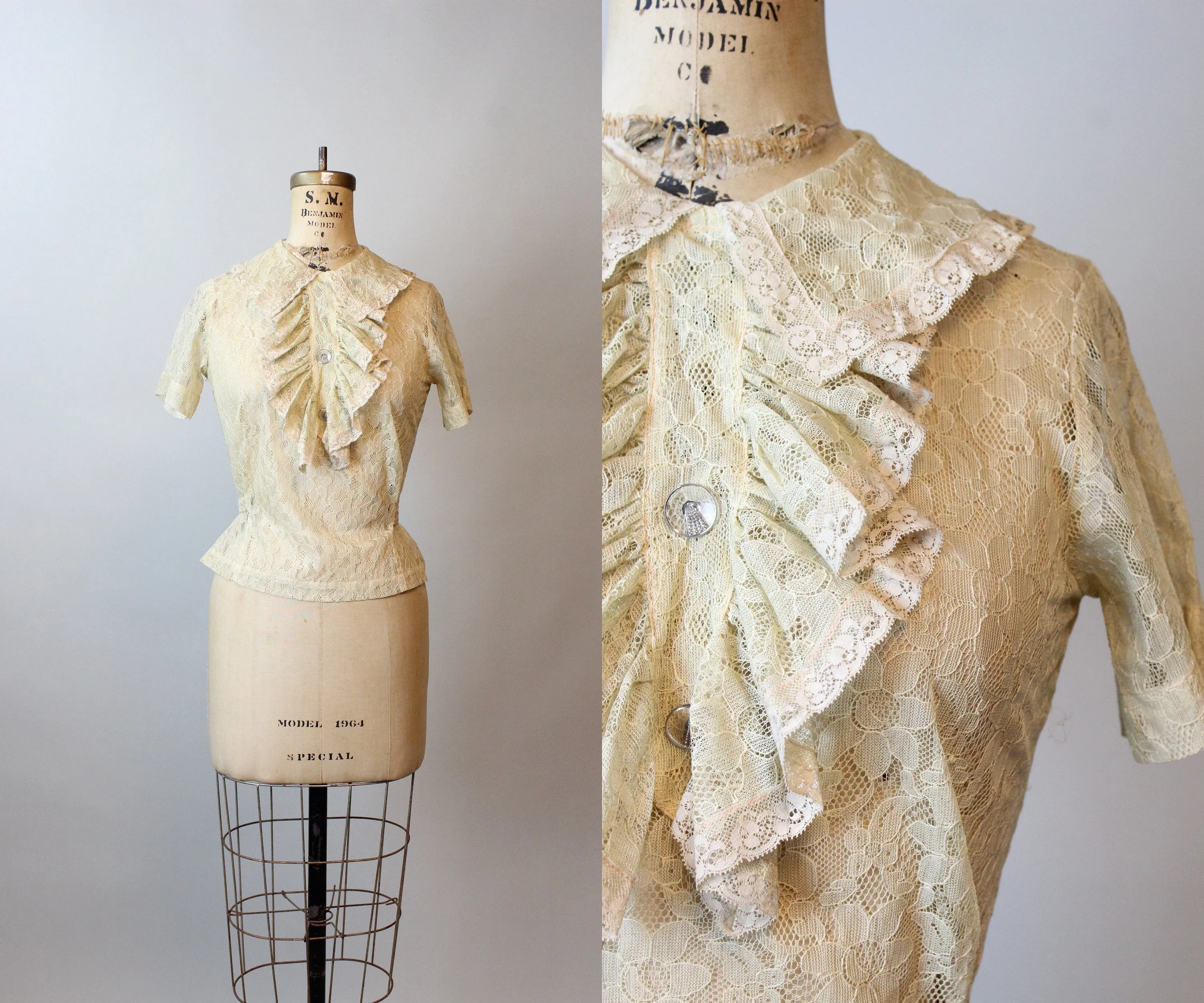 1930s LACE RUFFLE blouse top xs | new winter
