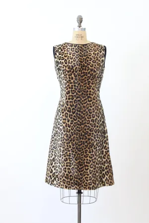 1960s LEOPARD faux fur shift dress medium | new fall winter