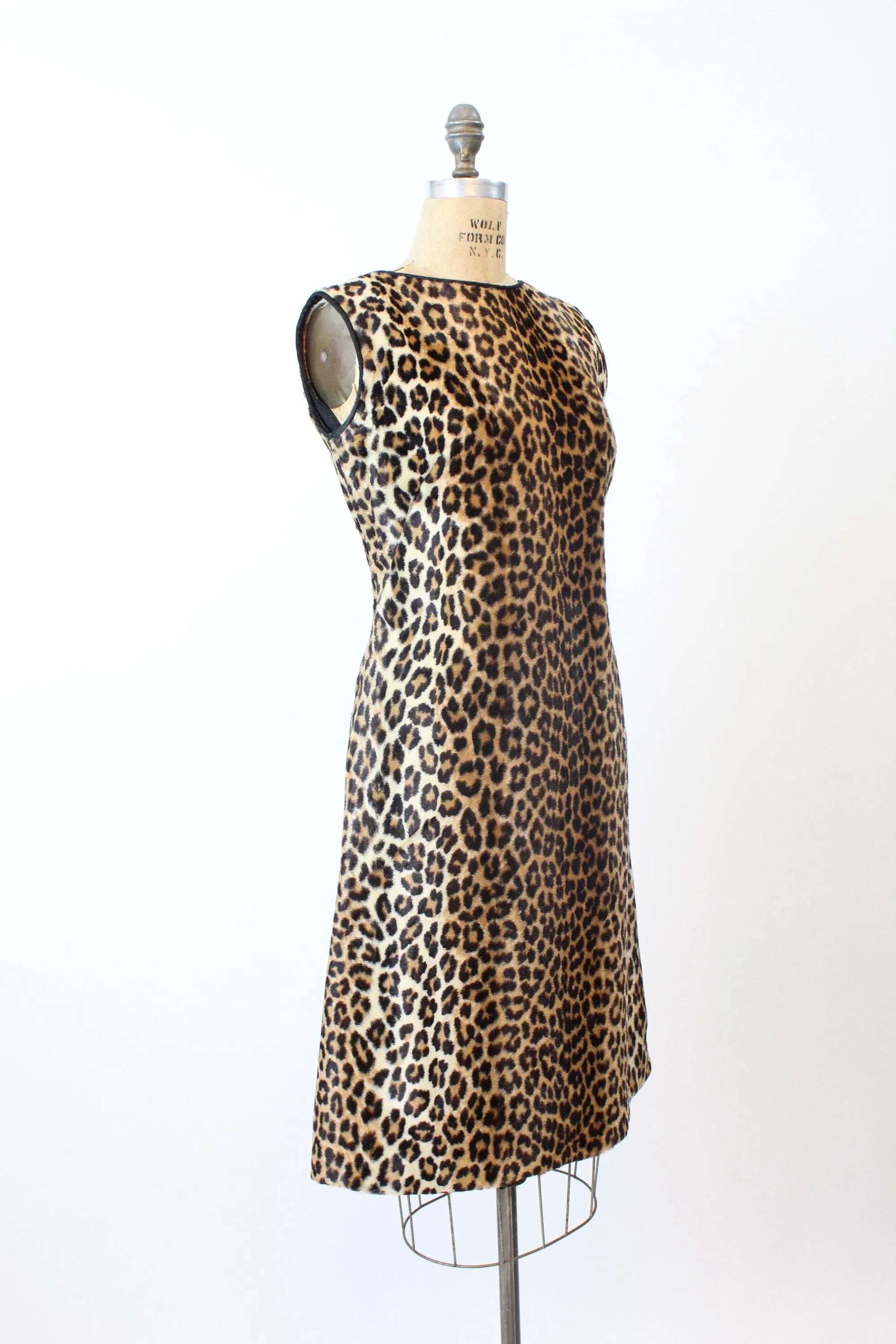1960s LEOPARD faux fur shift dress medium | new fall winter