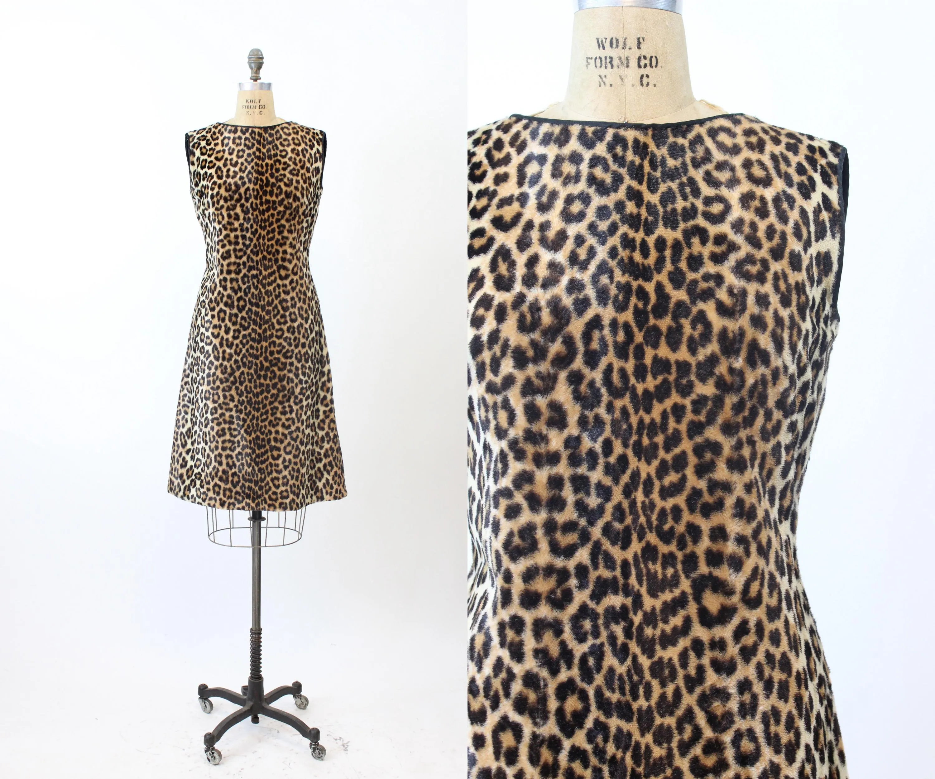 1960s LEOPARD faux fur shift dress medium | new fall winter