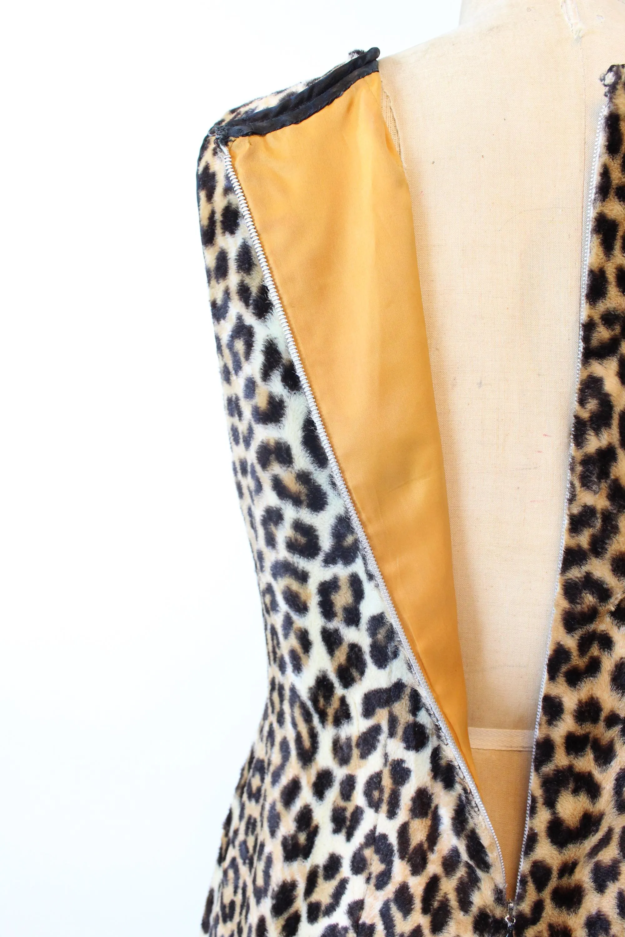 1960s LEOPARD faux fur shift dress medium | new fall winter
