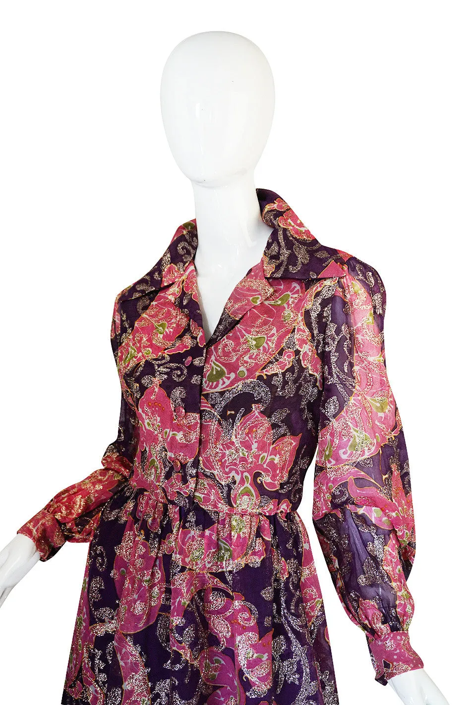 1970s Purple Metallic Oscar De La Renta Dress