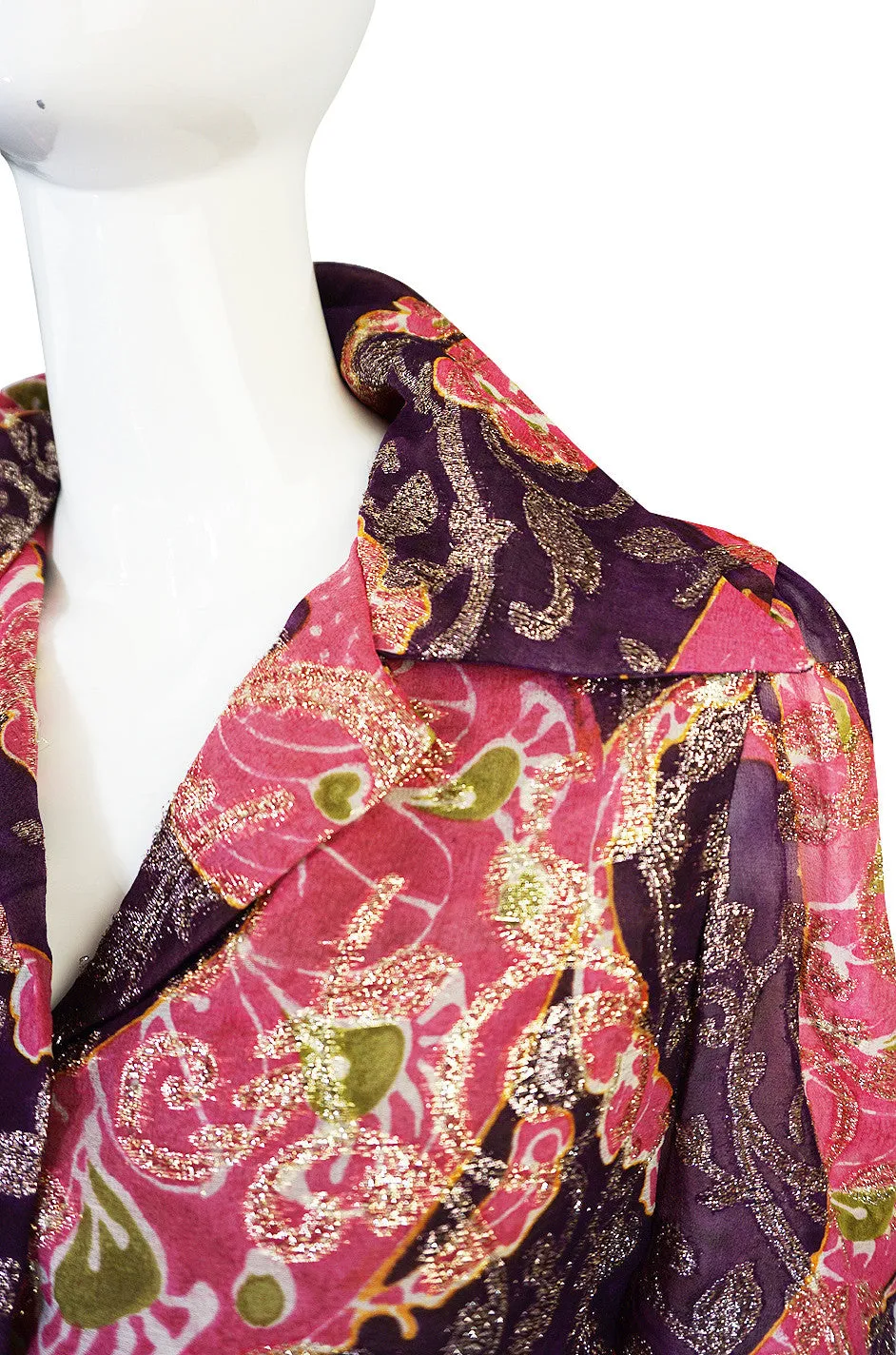 1970s Purple Metallic Oscar De La Renta Dress