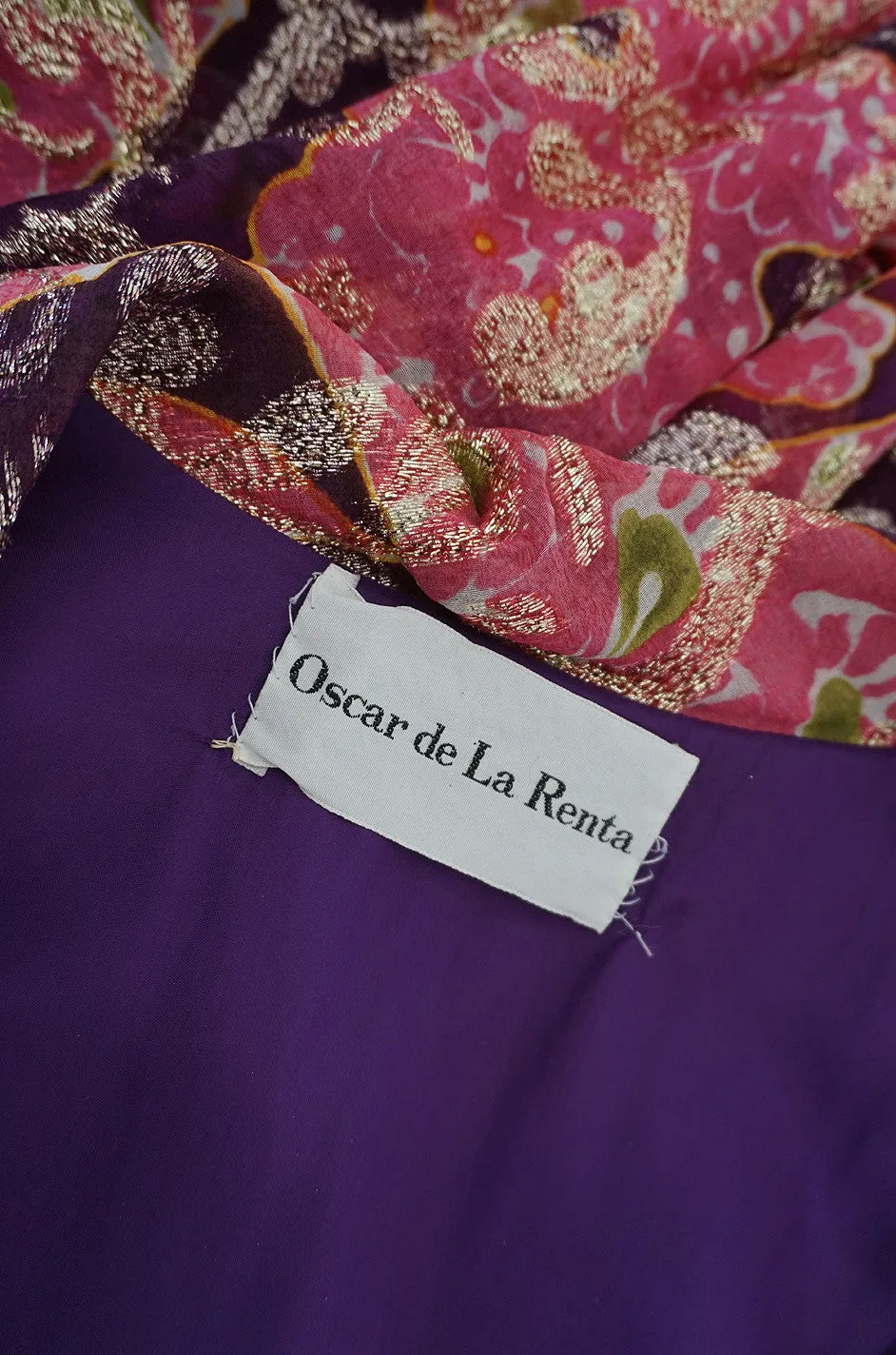1970s Purple Metallic Oscar De La Renta Dress