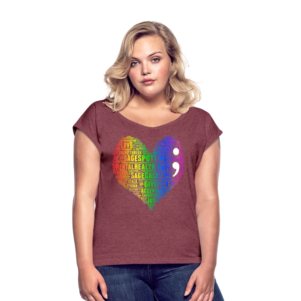 2023 Rainbow Party HEART Roll Cuff Tee Womens