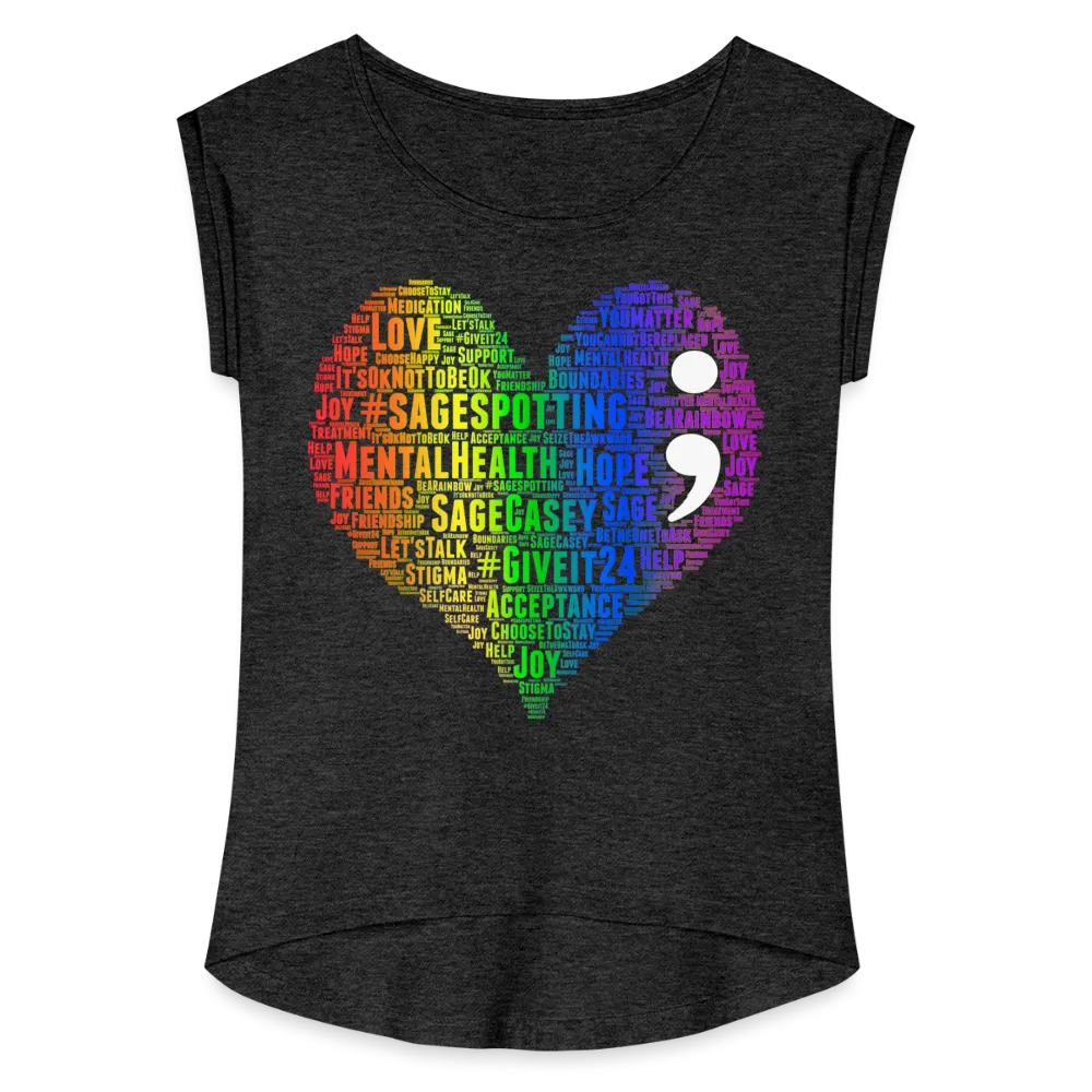 2023 Rainbow Party HEART Roll Cuff Tee Womens