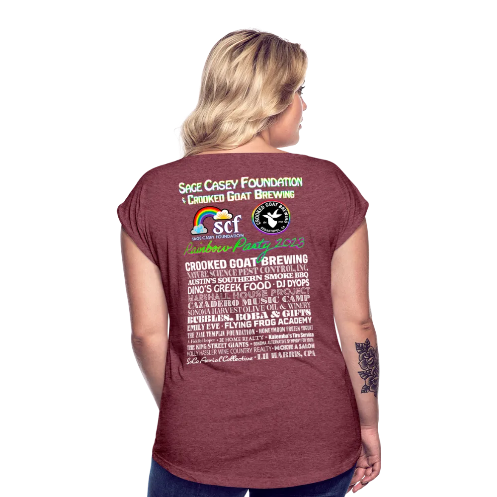 2023 Rainbow Party HEART Roll Cuff Tee Womens