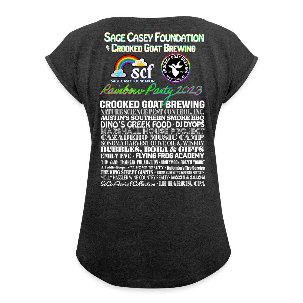2023 Rainbow Party HEART Roll Cuff Tee Womens