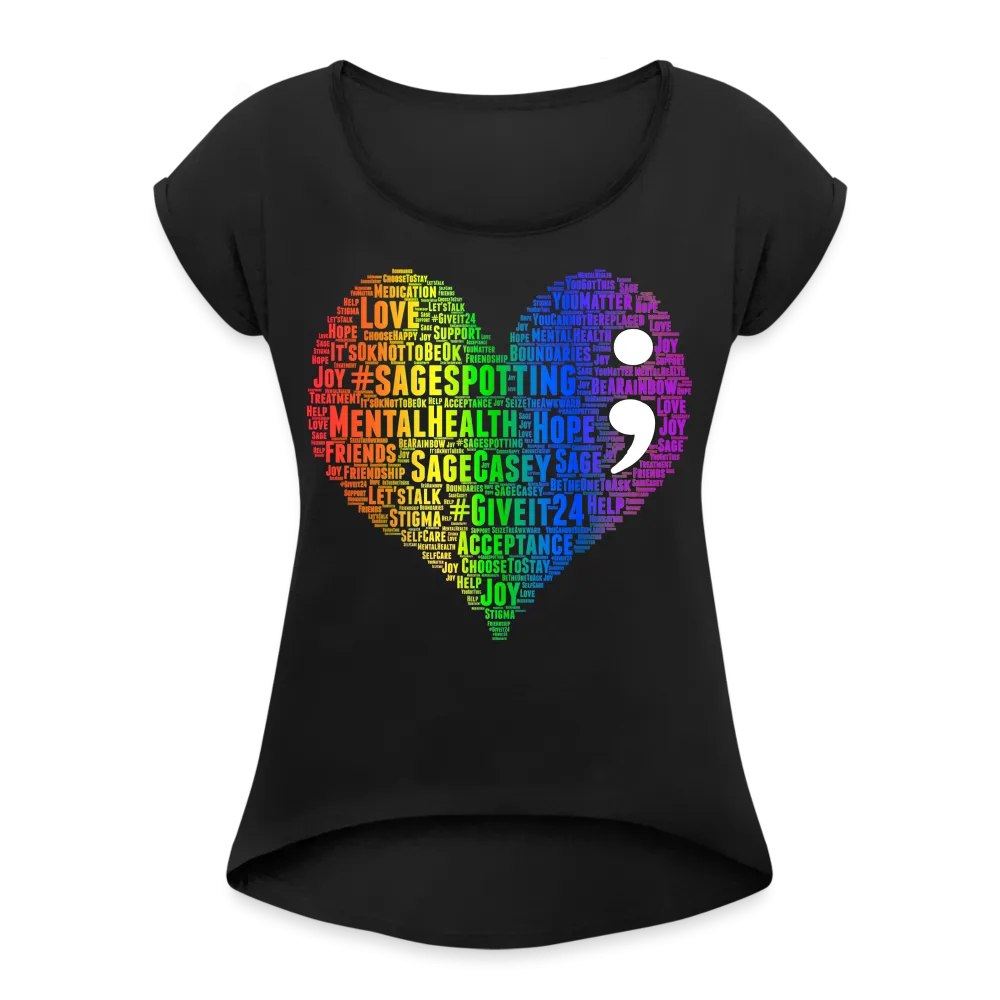 2023 Rainbow Party HEART Roll Cuff Tee Womens