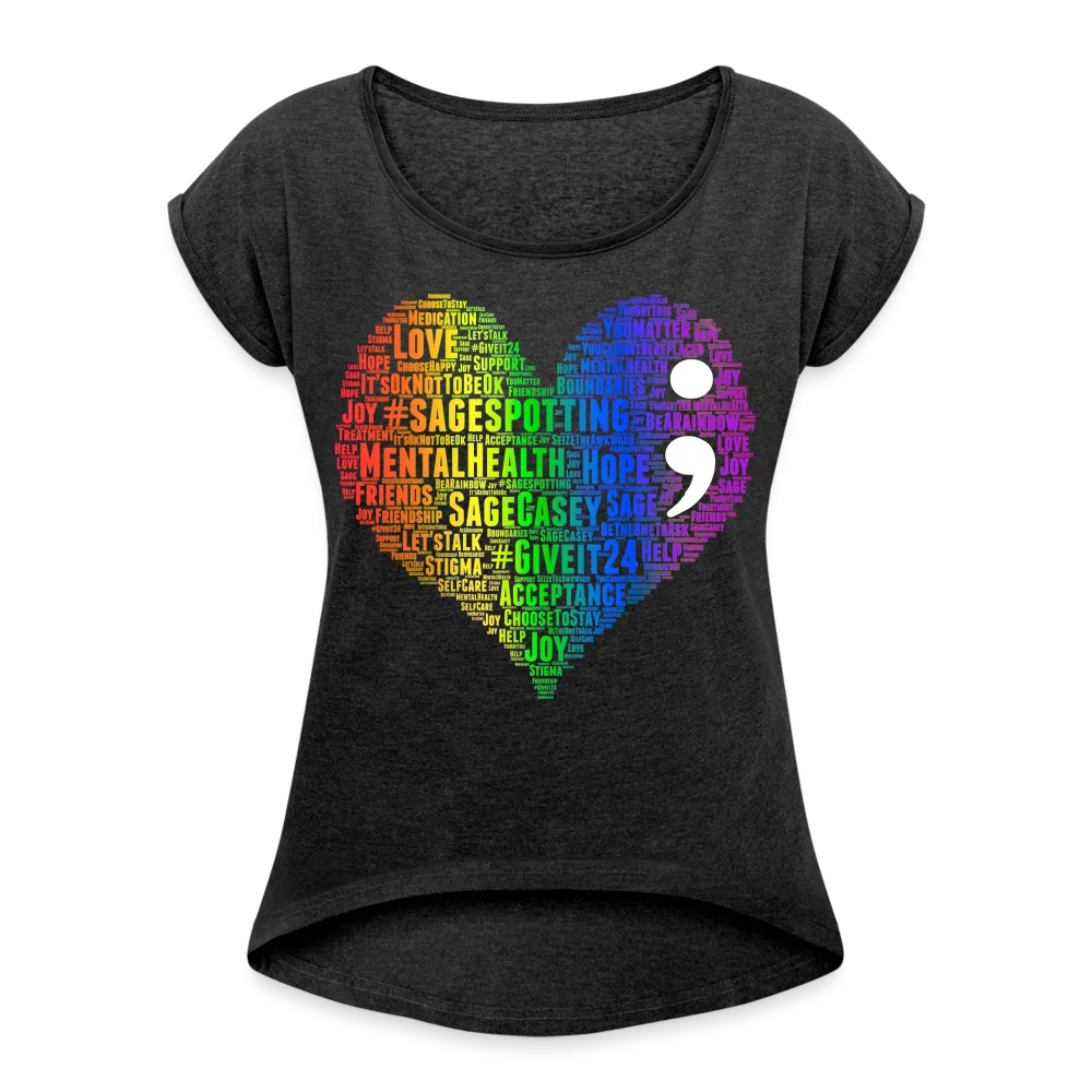 2023 Rainbow Party HEART Roll Cuff Tee Womens