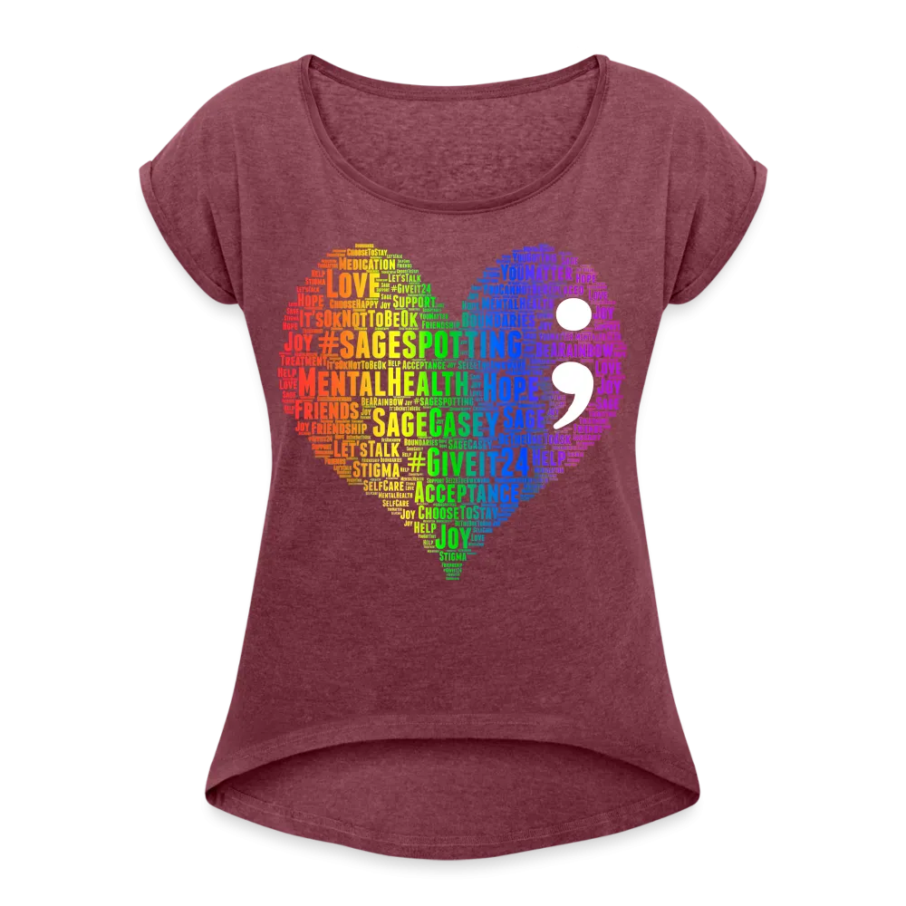 2023 Rainbow Party HEART Roll Cuff Tee Womens