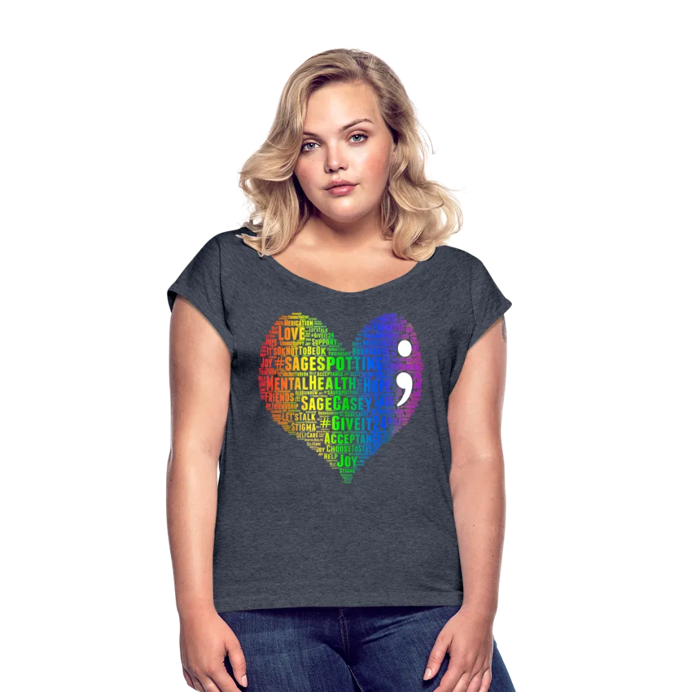 2023 Rainbow Party HEART Roll Cuff Tee Womens