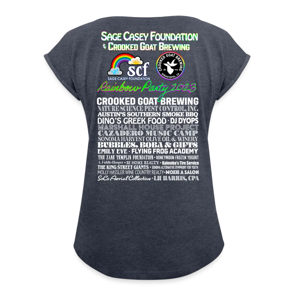 2023 Rainbow Party HEART Roll Cuff Tee Womens