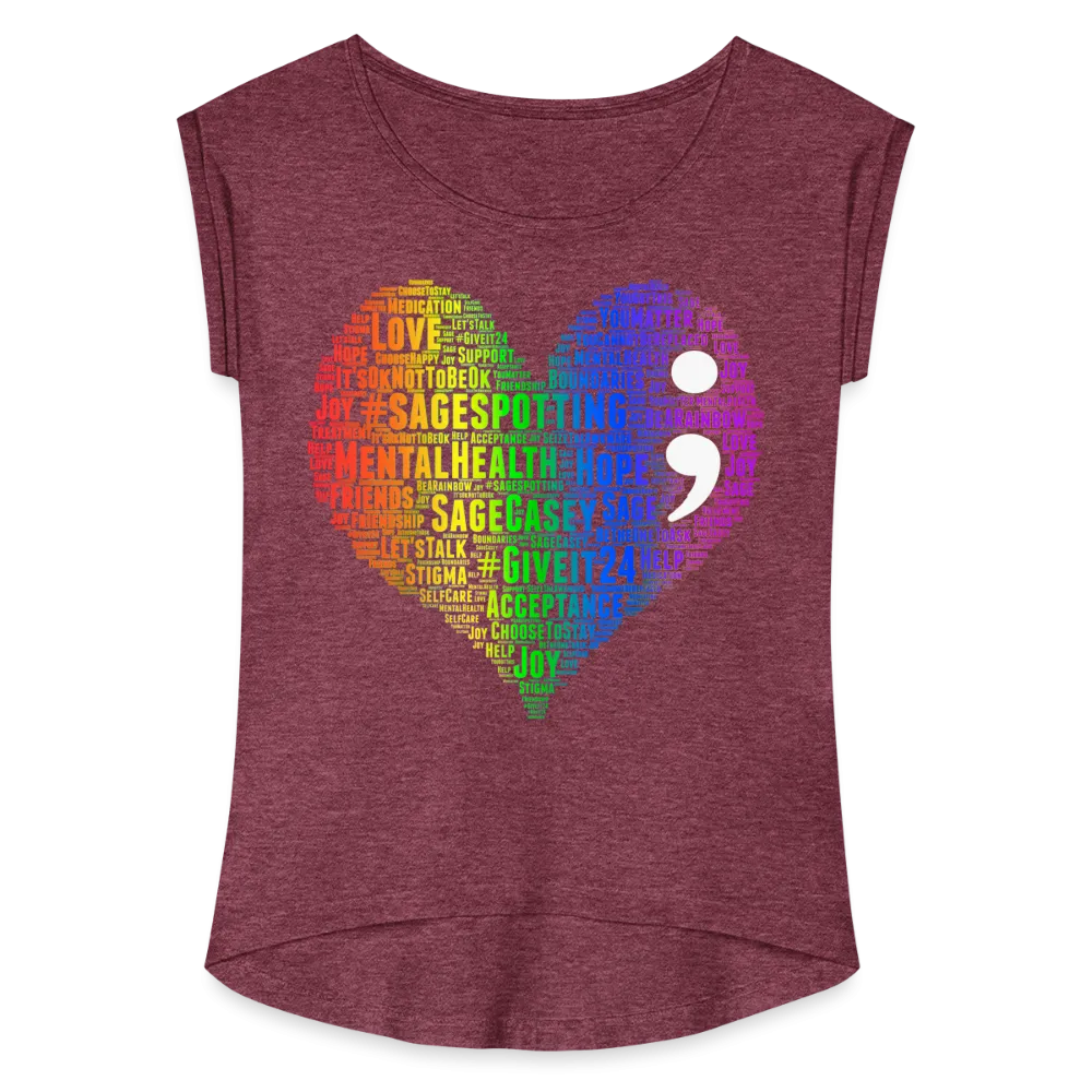 2023 Rainbow Party HEART Roll Cuff Tee Womens