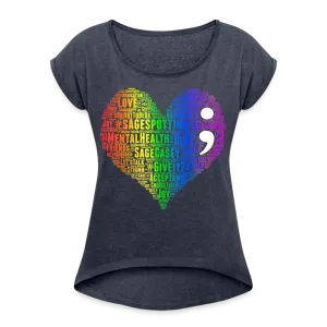 2023 Rainbow Party HEART Roll Cuff Tee Womens