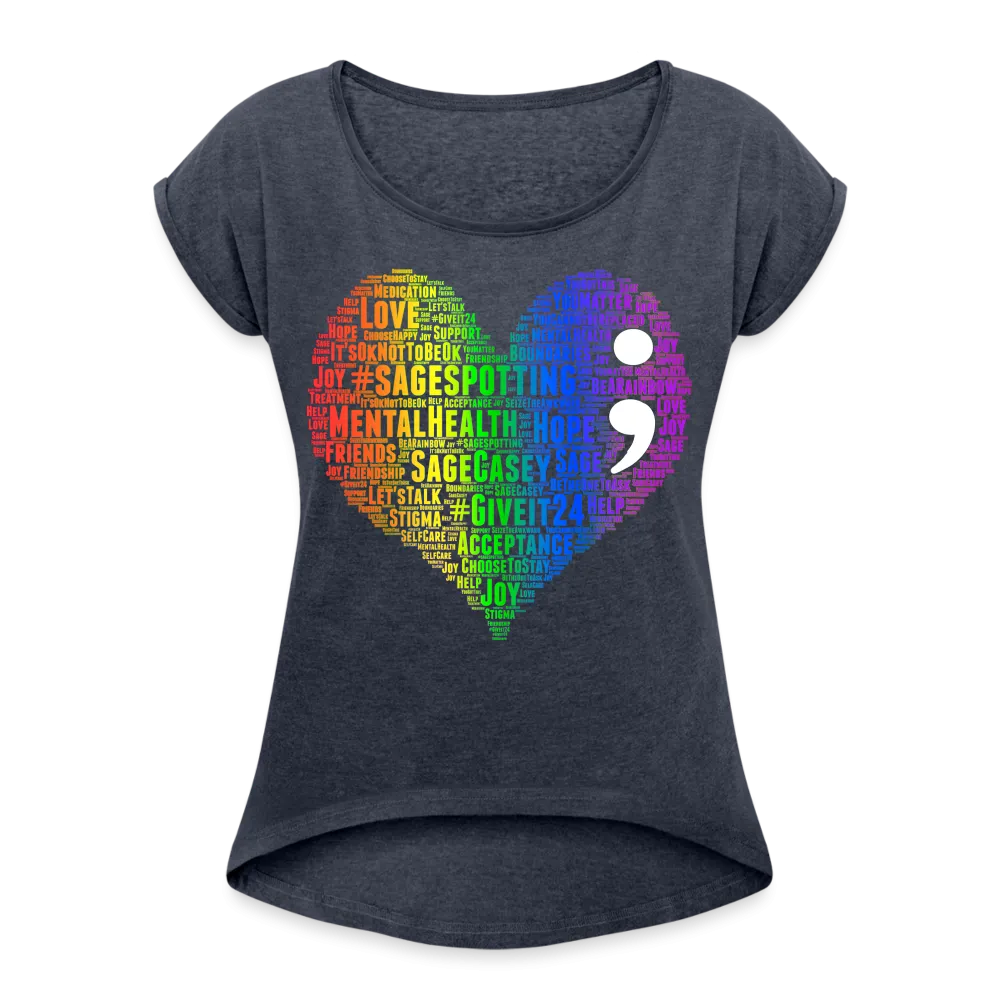 2023 Rainbow Party HEART Roll Cuff Tee Womens