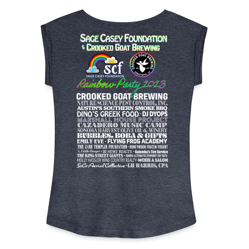 2023 Rainbow Party HEART Roll Cuff Tee Womens