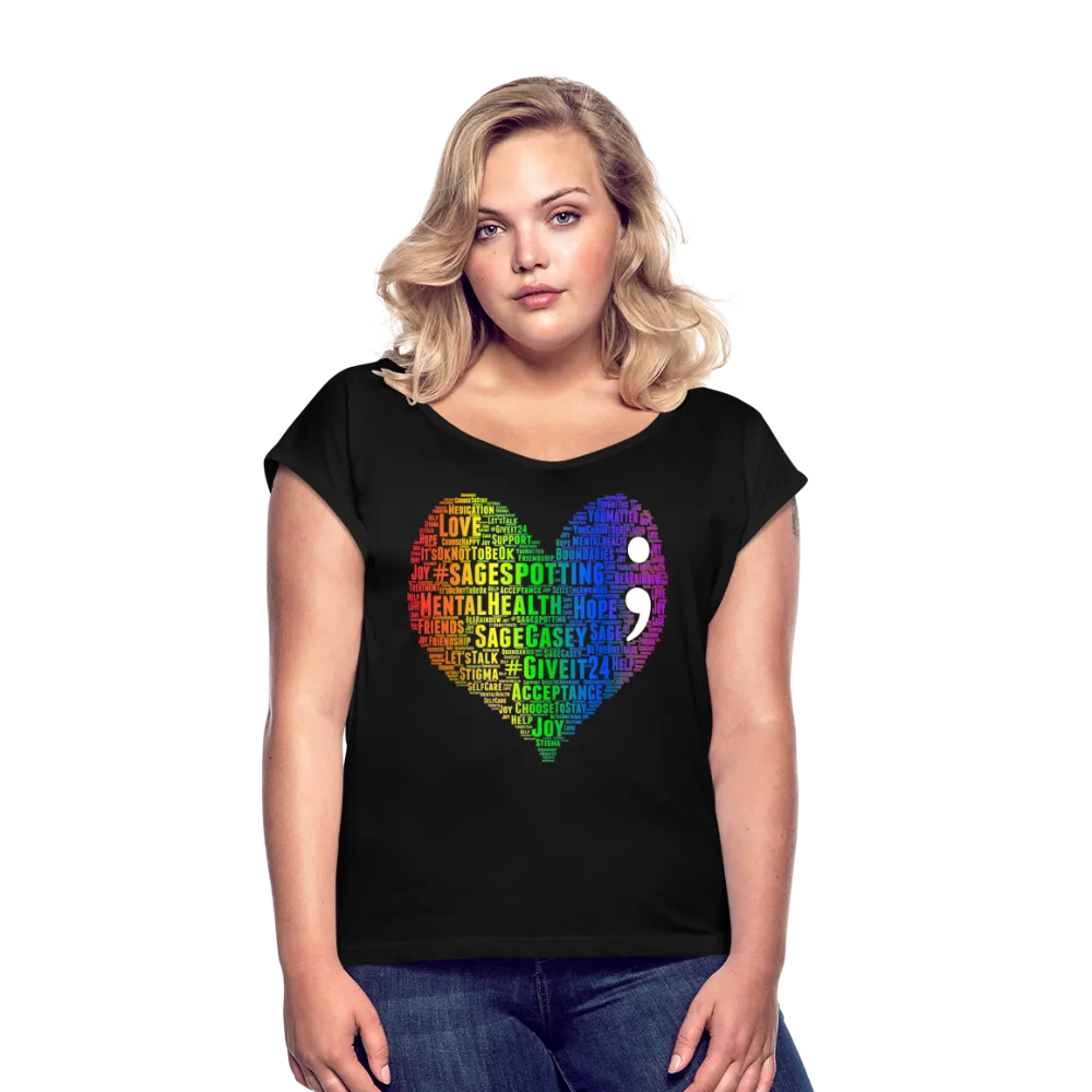 2023 Rainbow Party HEART Roll Cuff Tee Womens