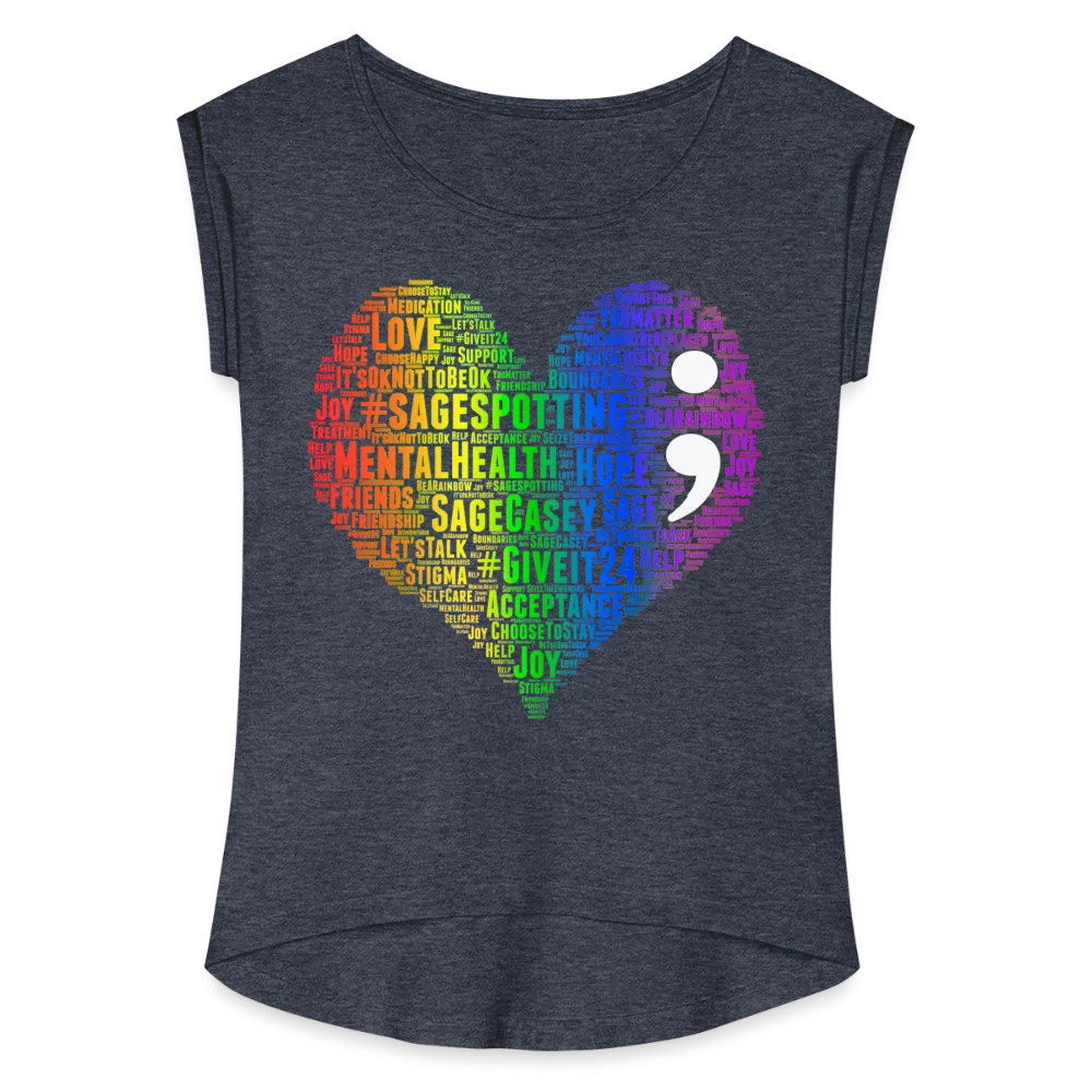 2023 Rainbow Party HEART Roll Cuff Tee Womens