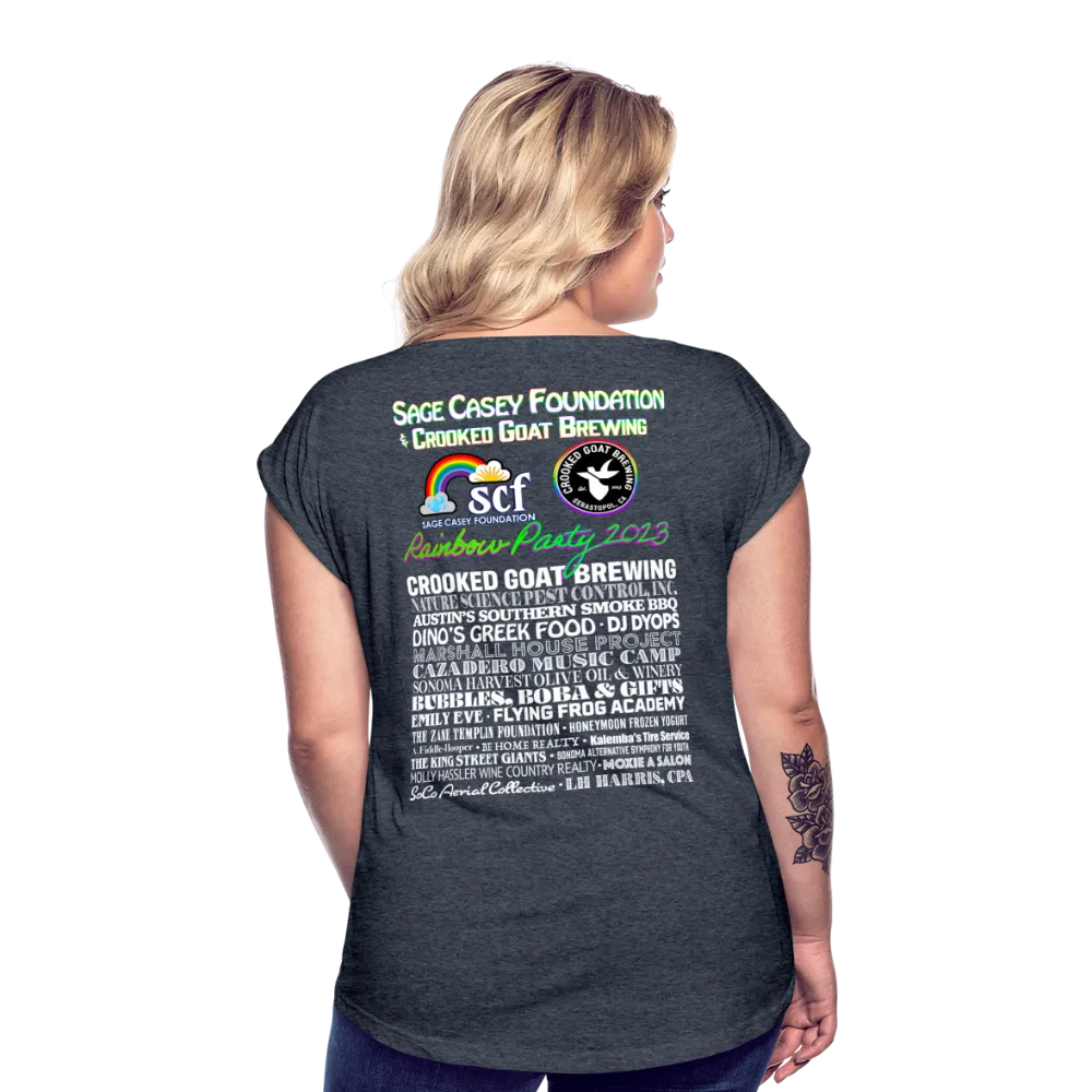 2023 Rainbow Party HEART Roll Cuff Tee Womens