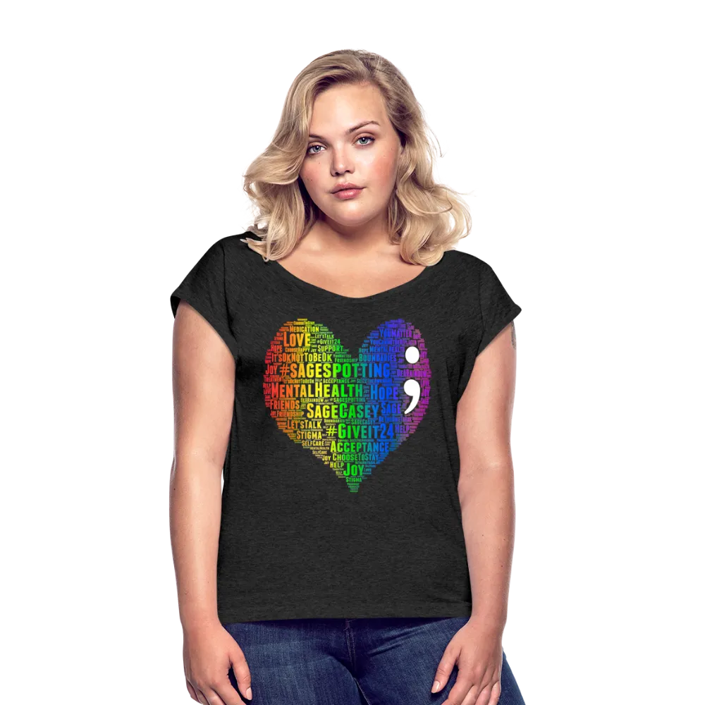 2023 Rainbow Party HEART Roll Cuff Tee Womens