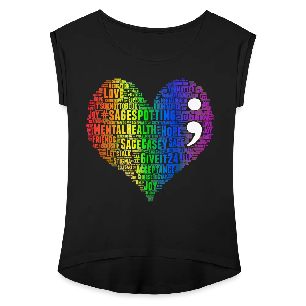 2023 Rainbow Party HEART Roll Cuff Tee Womens