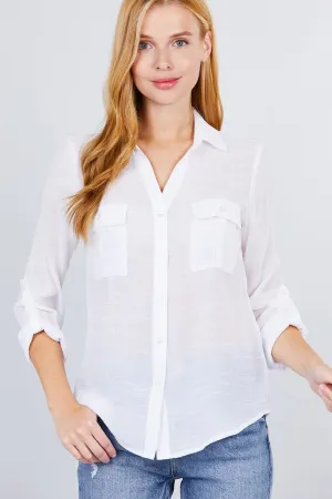 3/4 Roll Up Sleeve With Pocket Woven Shirts