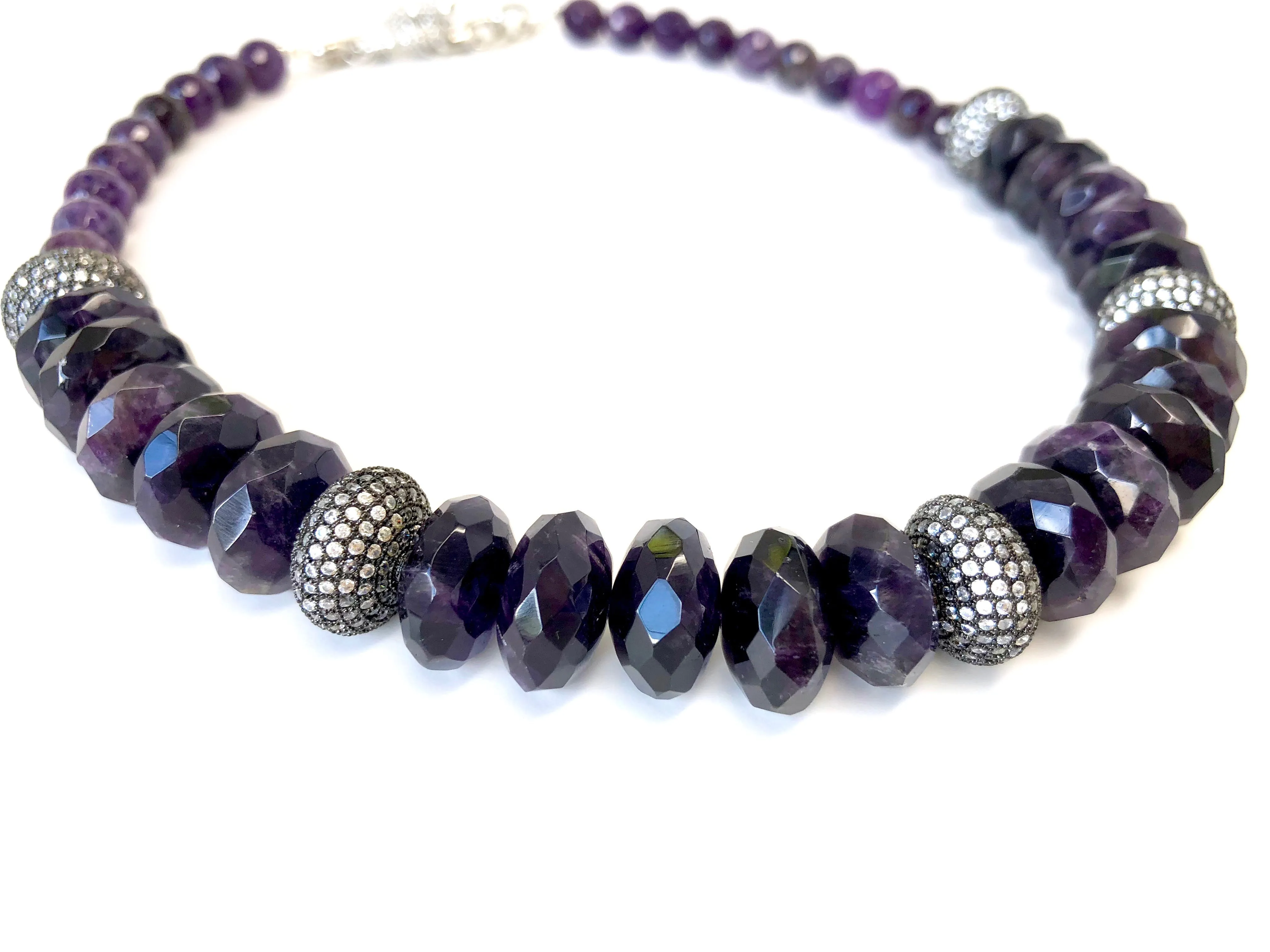 Amethyst Necklace with Pave Disk Beads