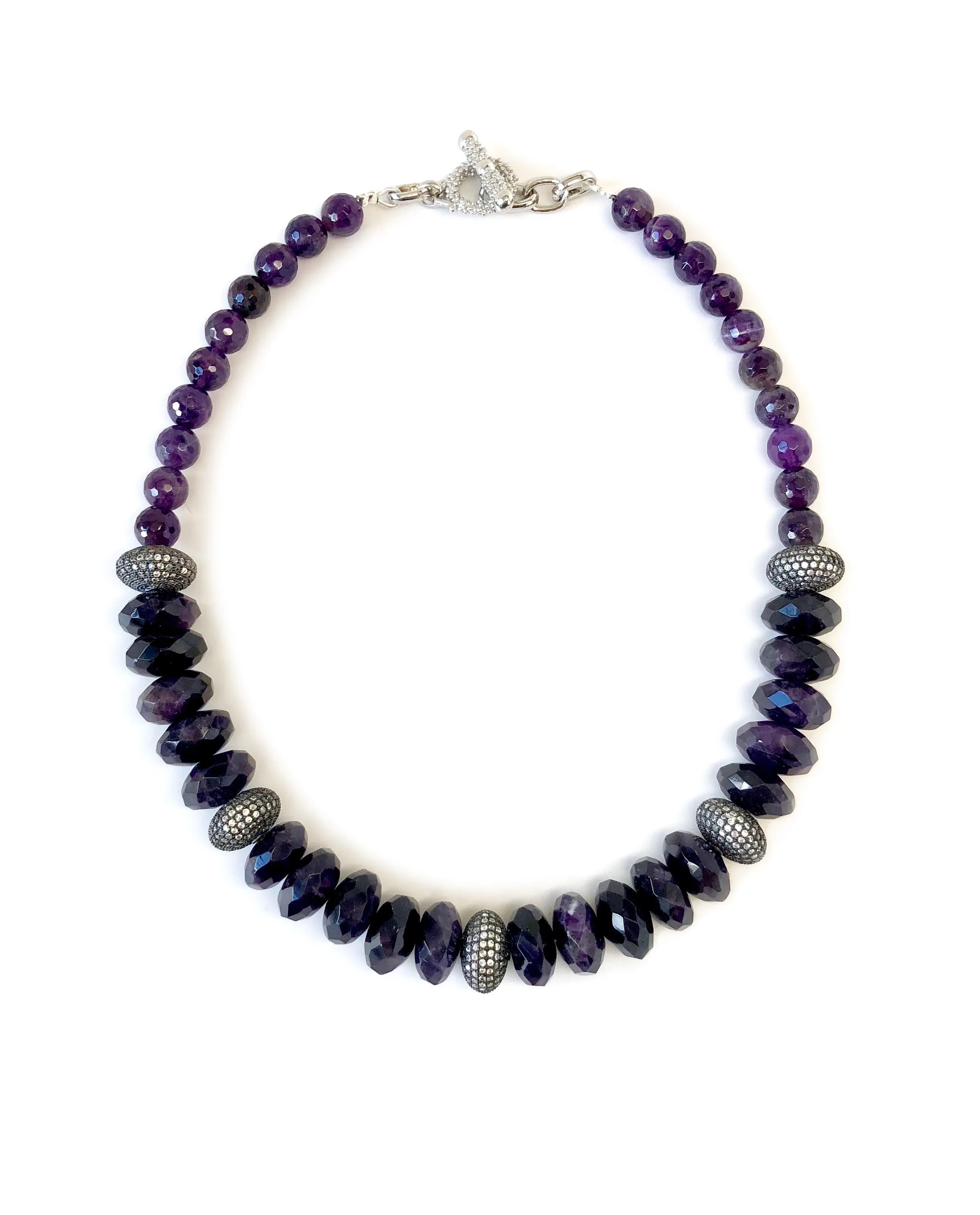 Amethyst Necklace with Pave Disk Beads