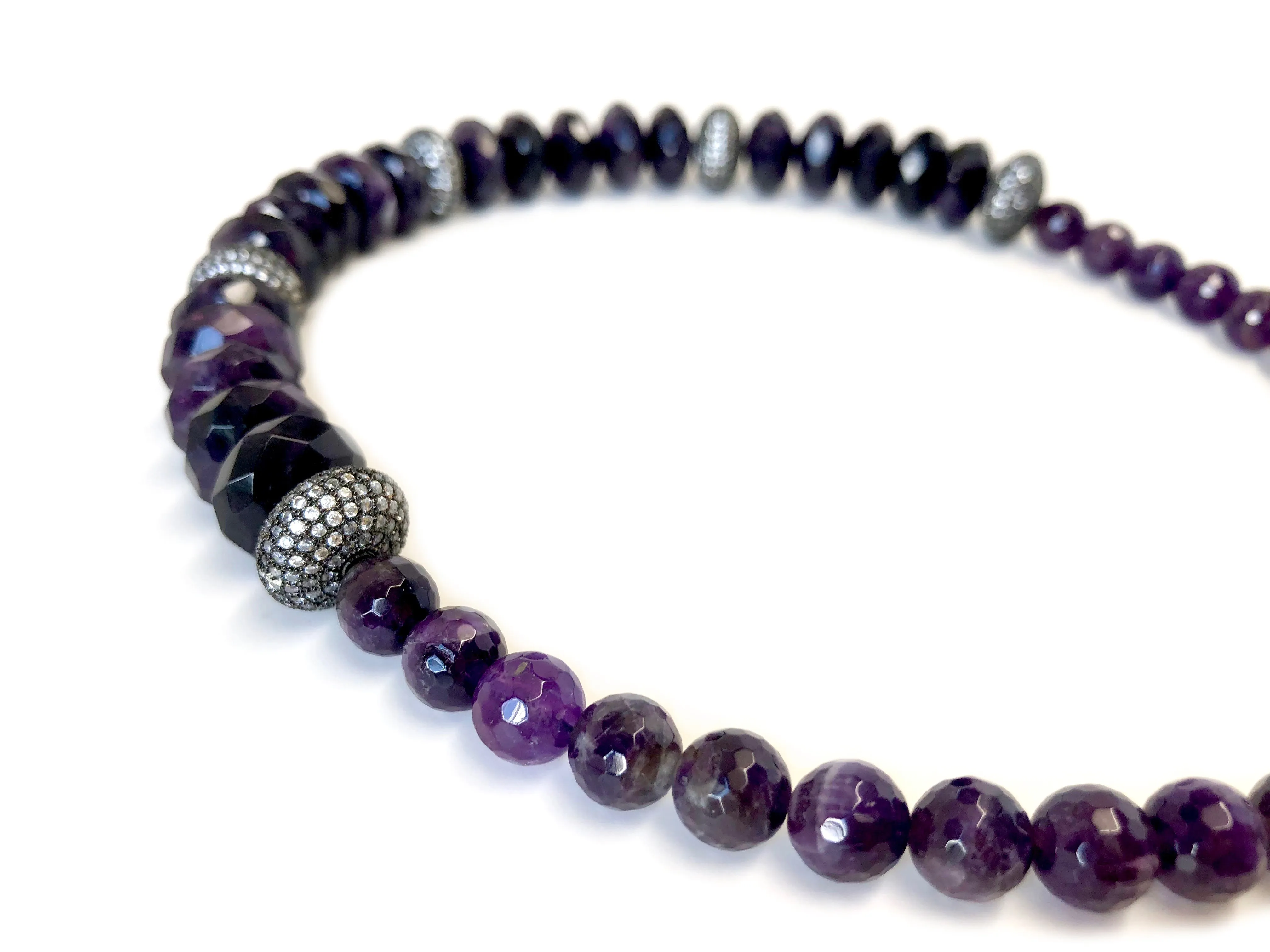 Amethyst Necklace with Pave Disk Beads