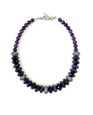 Amethyst Necklace with Pave Disk Beads