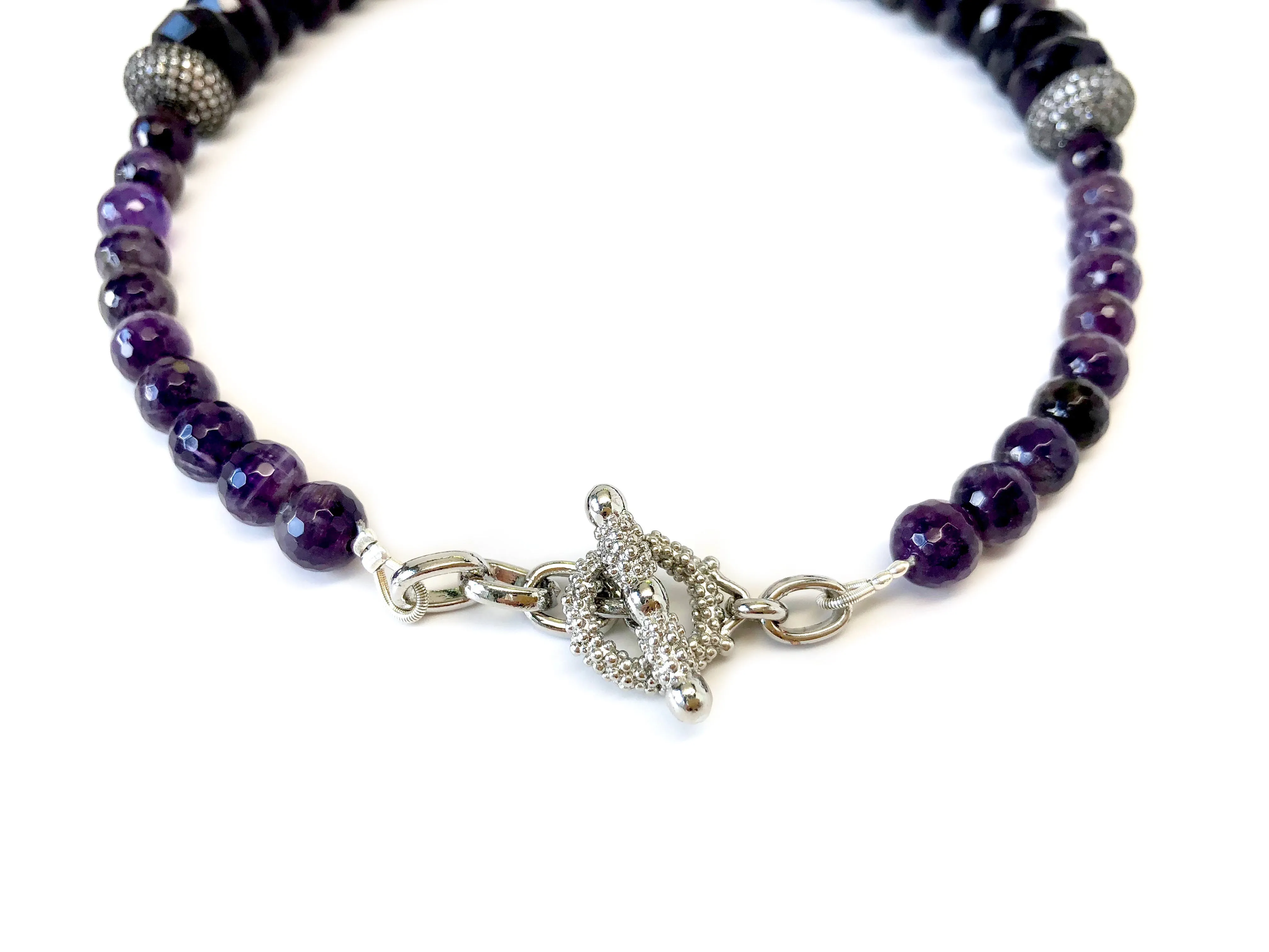 Amethyst Necklace with Pave Disk Beads