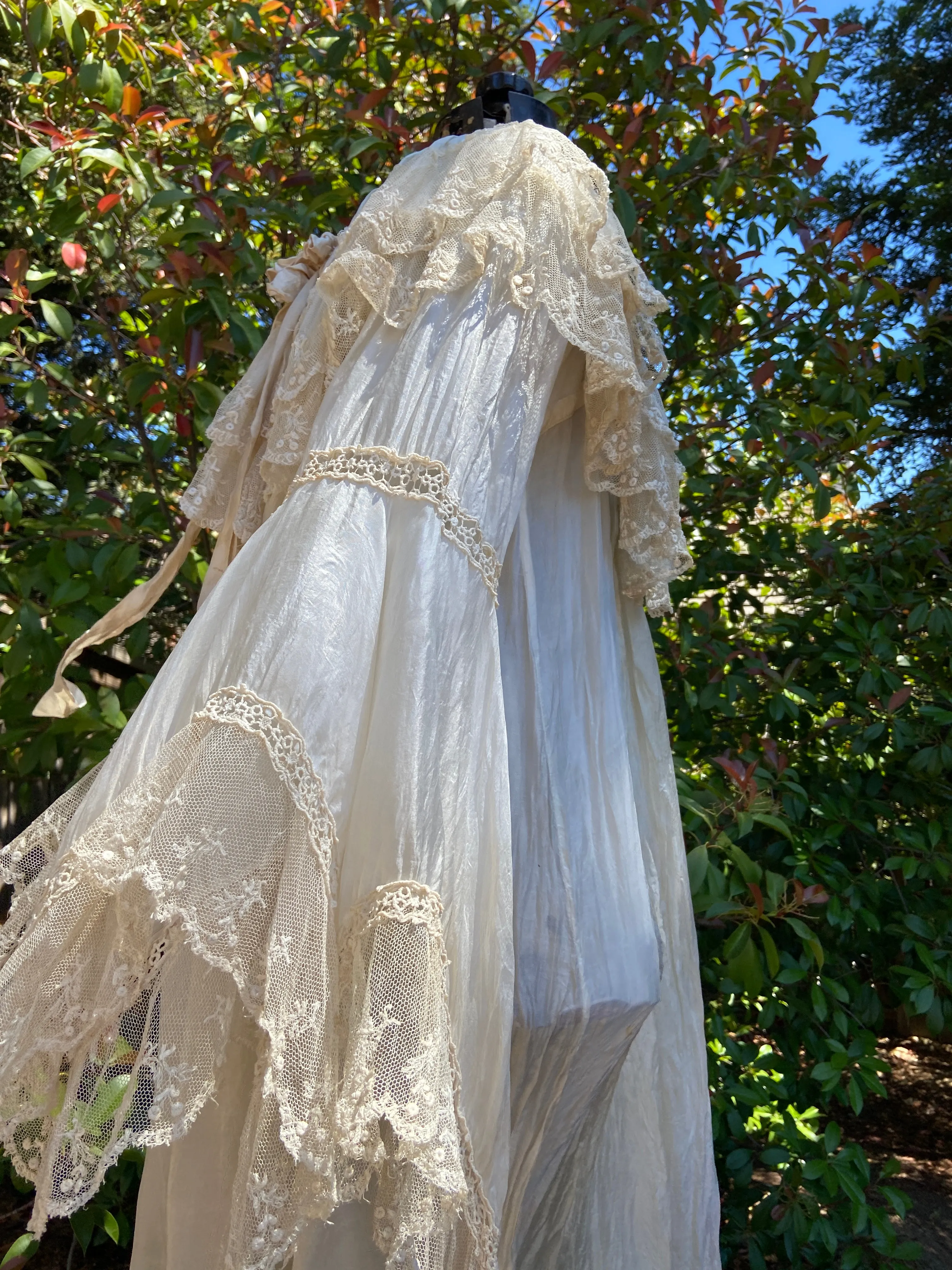 Antique Early 1900s Silk & Lace Empire Tea Gown