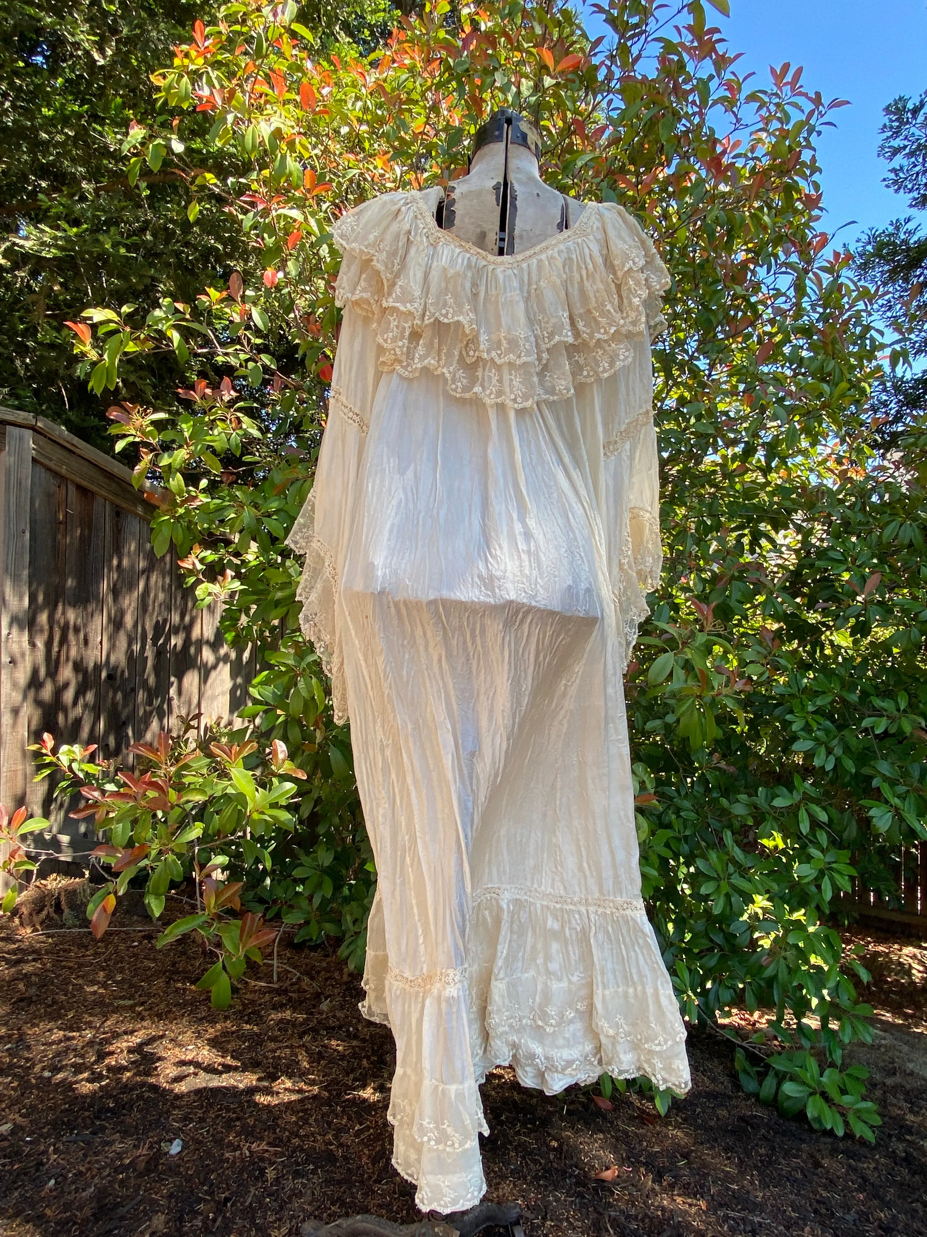 Antique Early 1900s Silk & Lace Empire Tea Gown