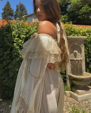 Antique Early 1900s Silk & Lace Empire Tea Gown
