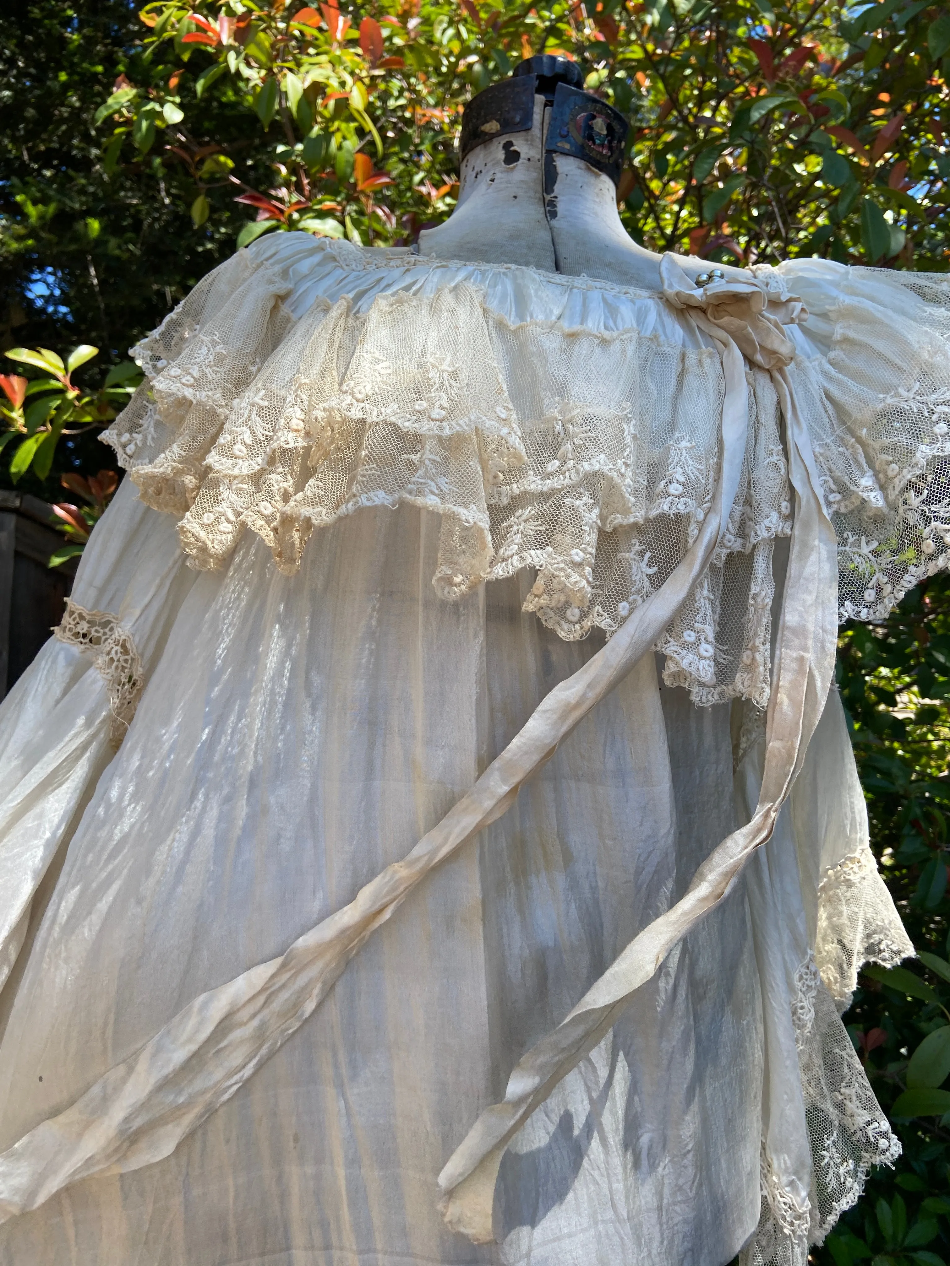 Antique Early 1900s Silk & Lace Empire Tea Gown