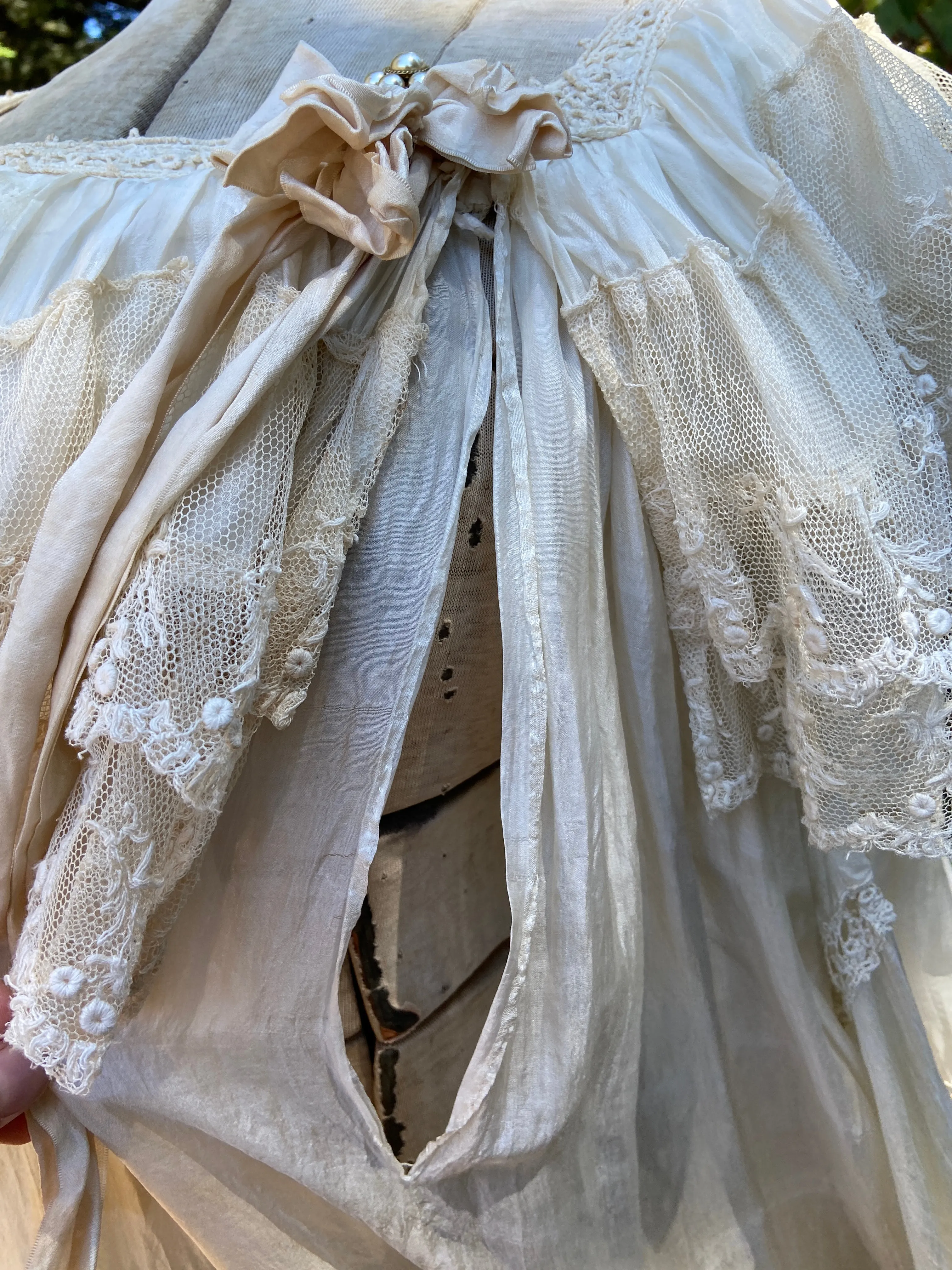 Antique Early 1900s Silk & Lace Empire Tea Gown