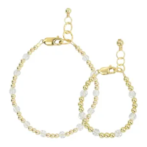 April Birthstone Dotted Mom   Mini Bracelet Set (3MM   4MM Beads)