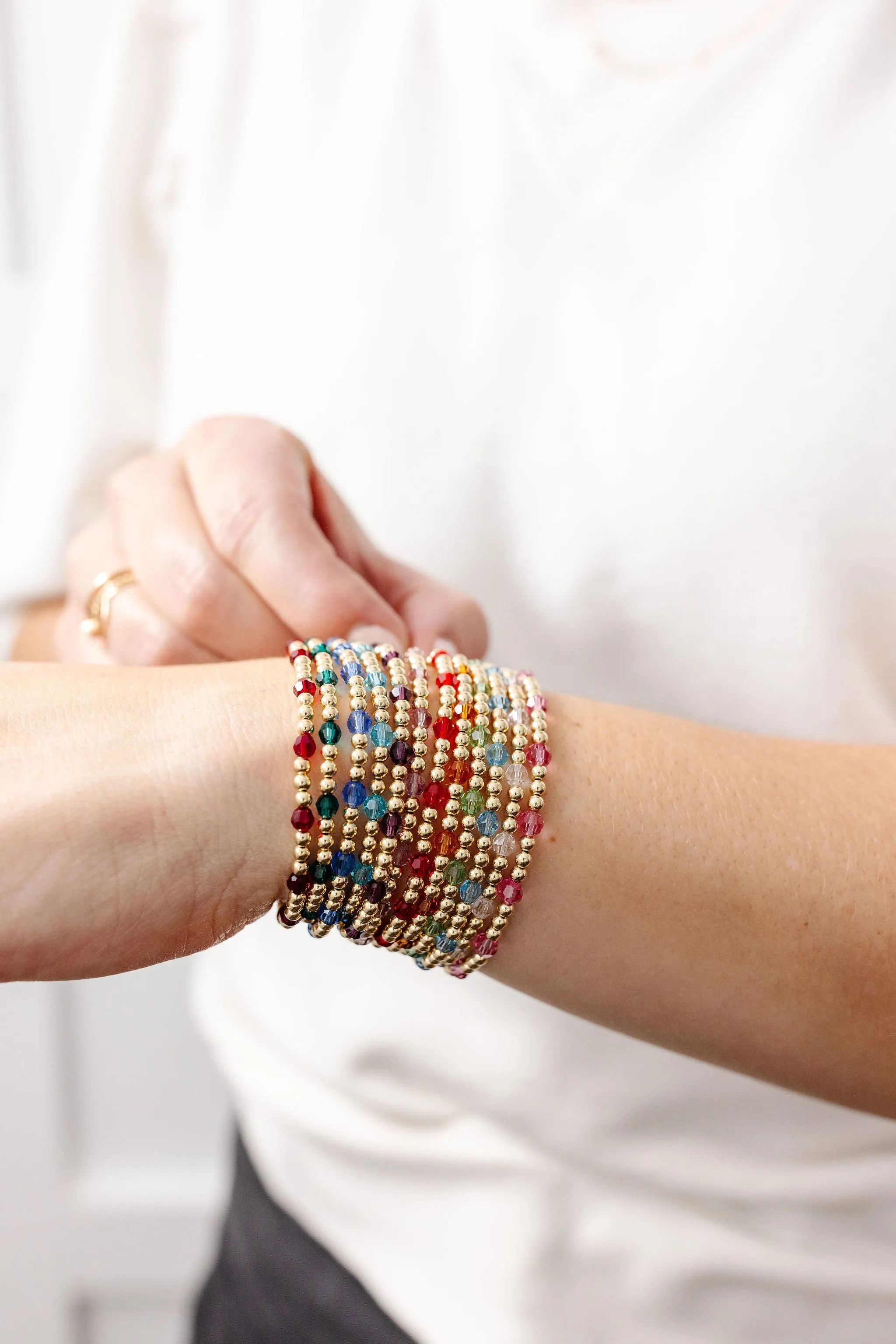 April Birthstone Dotted Mom   Mini Bracelet Set (3MM   4MM Beads)