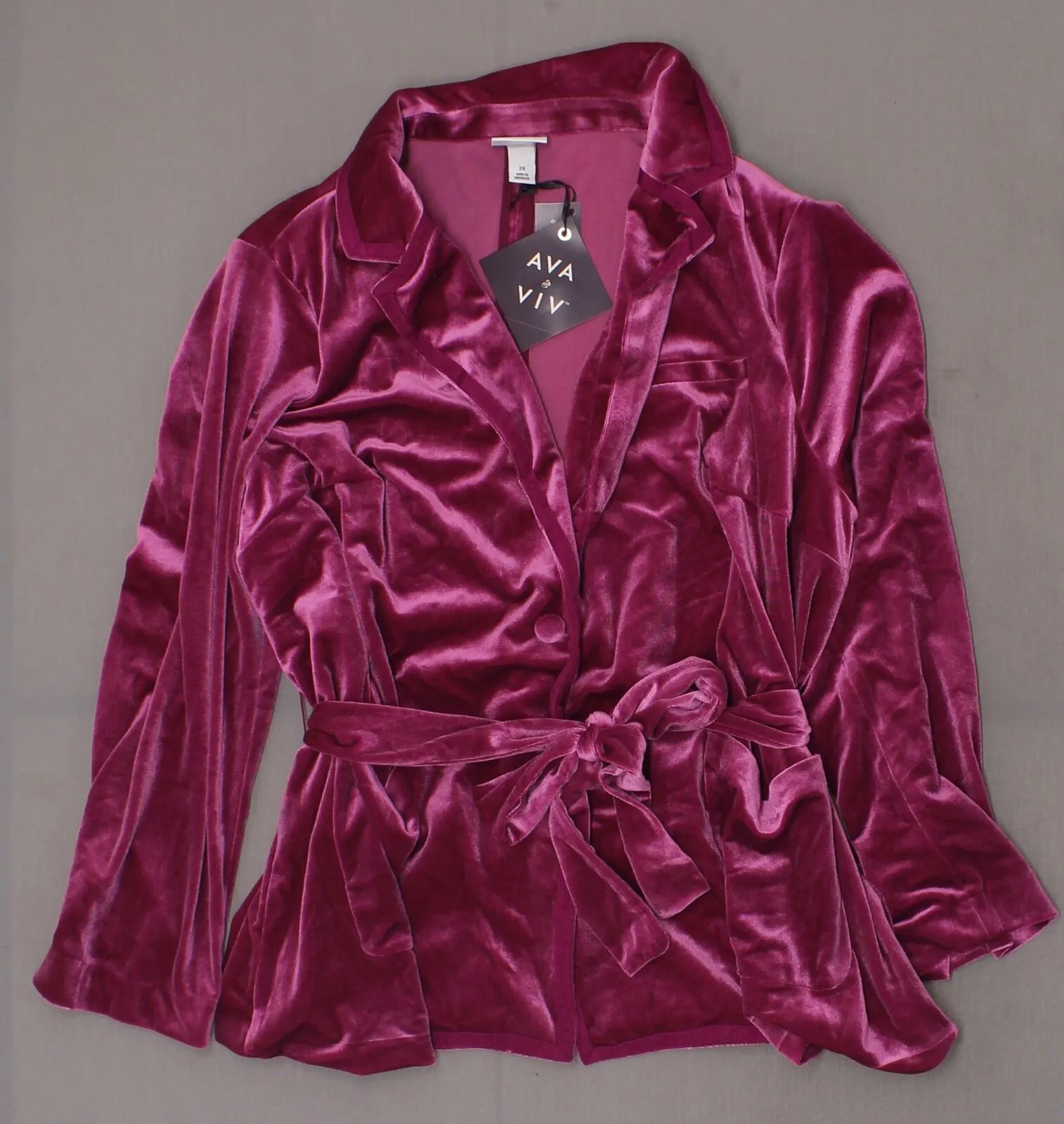 Ava & Viv Women's Plus Size Belted Velour Jacket