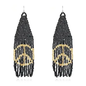 Black & Champagne Peace Sign Beaded Drop Earrings