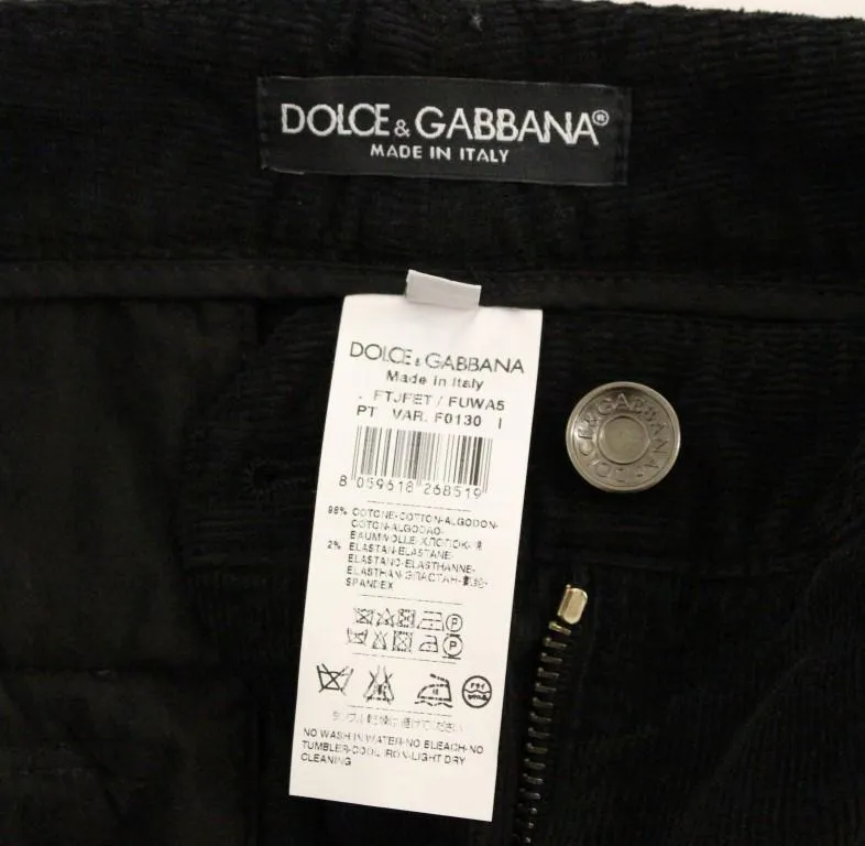 Black Cotton Cropped Corduroys Jeans Pants