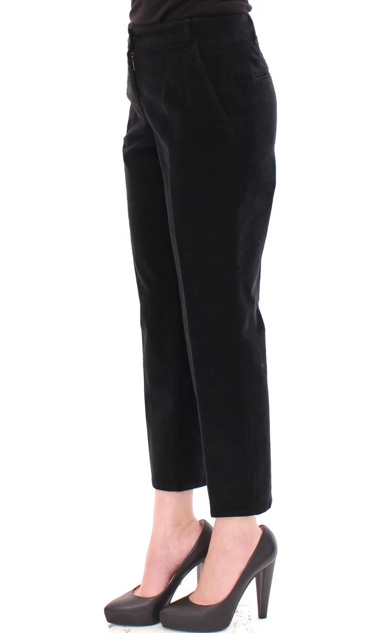 Black Cotton Cropped Corduroys Jeans Pants