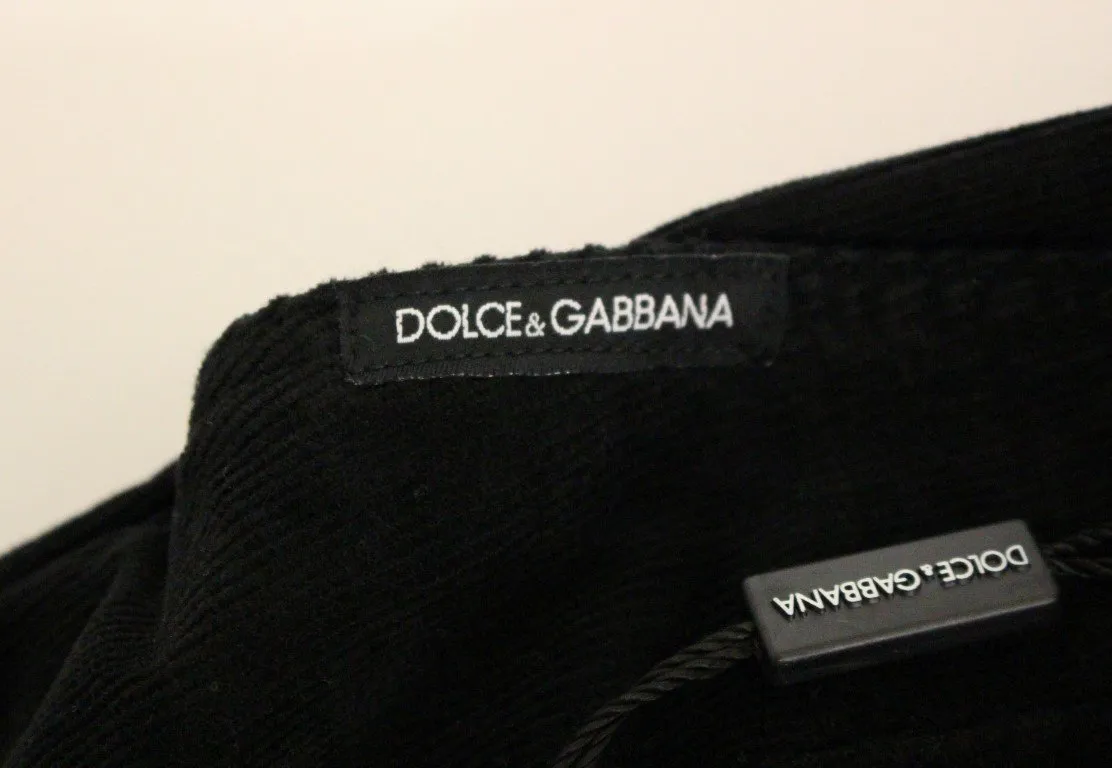 Black Cotton Cropped Corduroys Jeans Pants