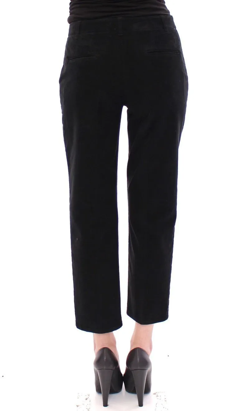 Black Cotton Cropped Corduroys Jeans Pants
