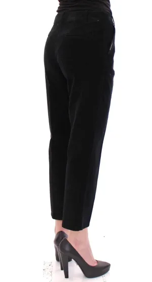 Black Cotton Cropped Corduroys Jeans Pants